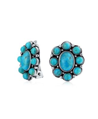 Set of 2 Southwestern-Inspired Turquoise and Multi-color Clip-On Earrings Sterling Silver