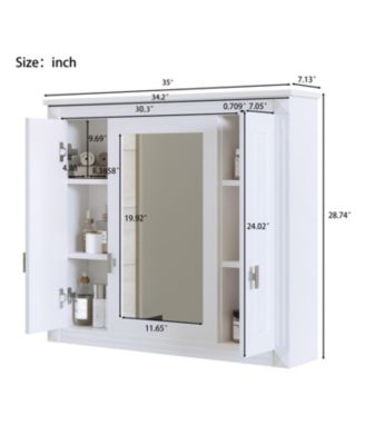 Bathroom Wall Cabinet with Mirror Wall Mounted Medicine Cabinet with 4 Shelves Mirrored Door Storage Cabinet for Small Spaces White