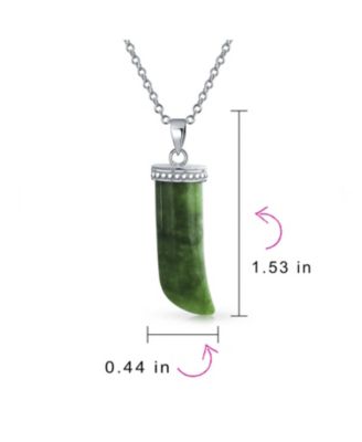 Italian Horn Green Narutal Jade Pendant Necklace and Tube Hoop Earrings Jewelry Set Sterling Silver