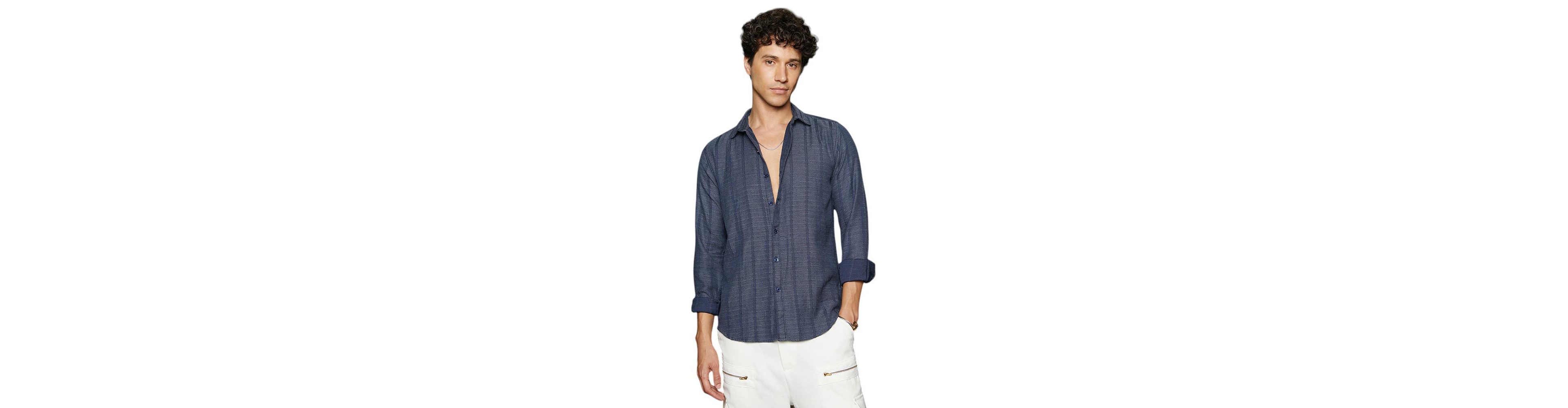 Campus Sutra Men's Contrast-Weave Relaxed Shirt