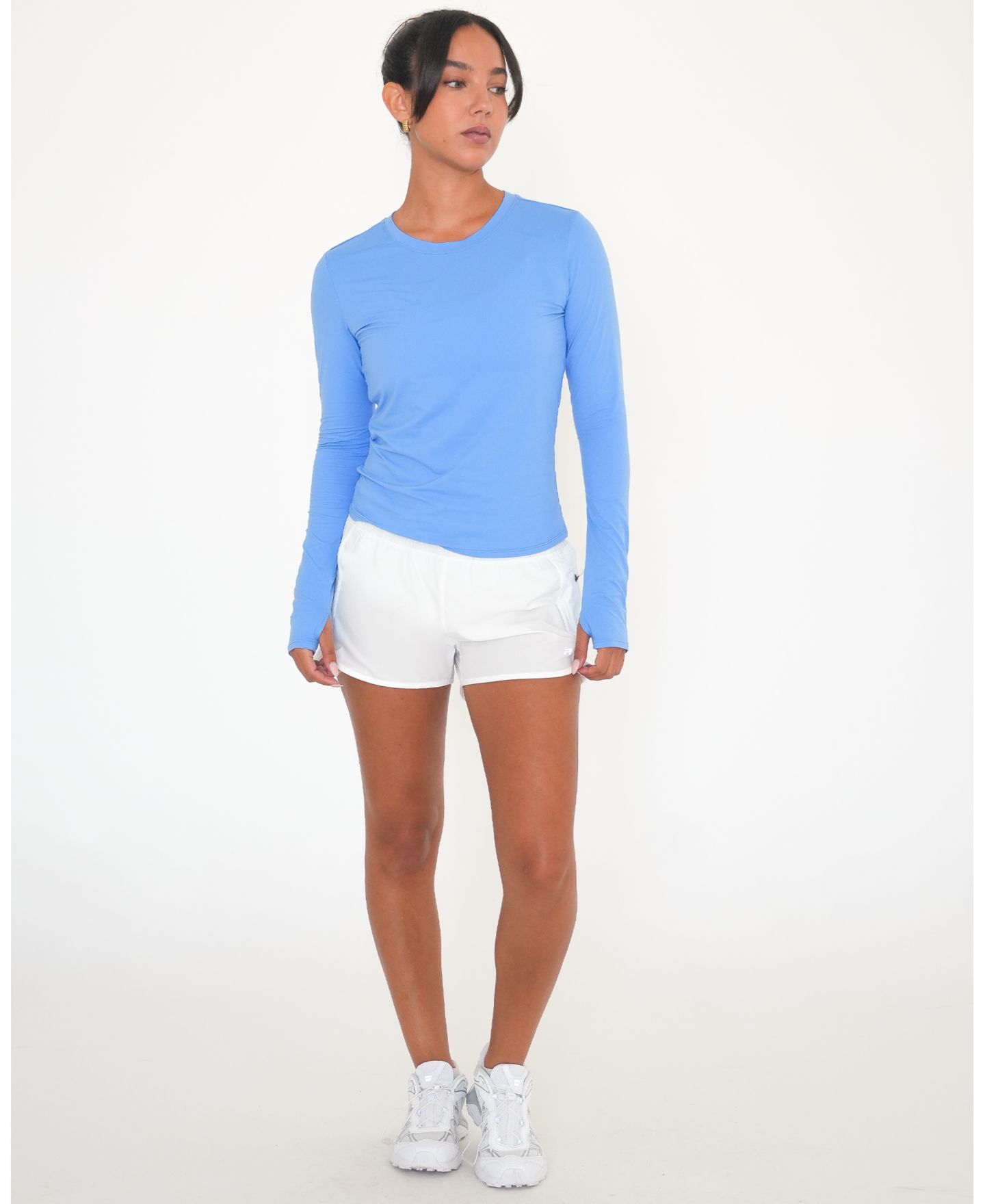 Женский топ Rebody Active Raya Mid Length Compression Nylon Long Sleeve, цвет: Синий — фото 3