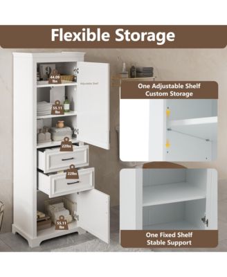 71 Inch Freestanding Bathroom Cabinet with Drawers Space Saving Storage Cabinet with Adjustable and Fixed Shelves