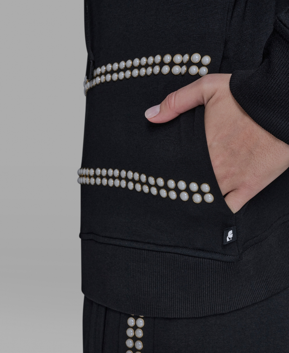 Karl Lagerfeld Paris Women's Imitation Pearl Zipper Tracksuit Jacket