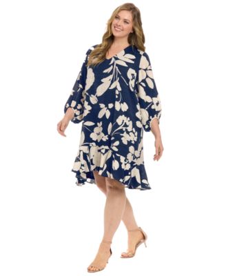 Plus Size Floral-Print Ruffled-Hem Shift Dress