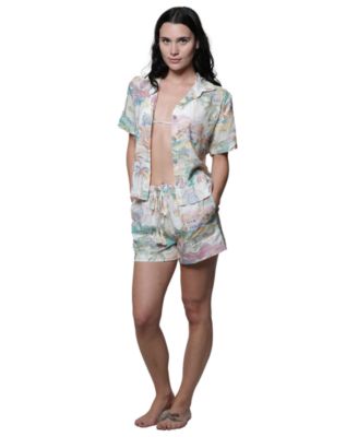 J Valdi - Women's Short-Sleeve Buton-Down Swim Shirt