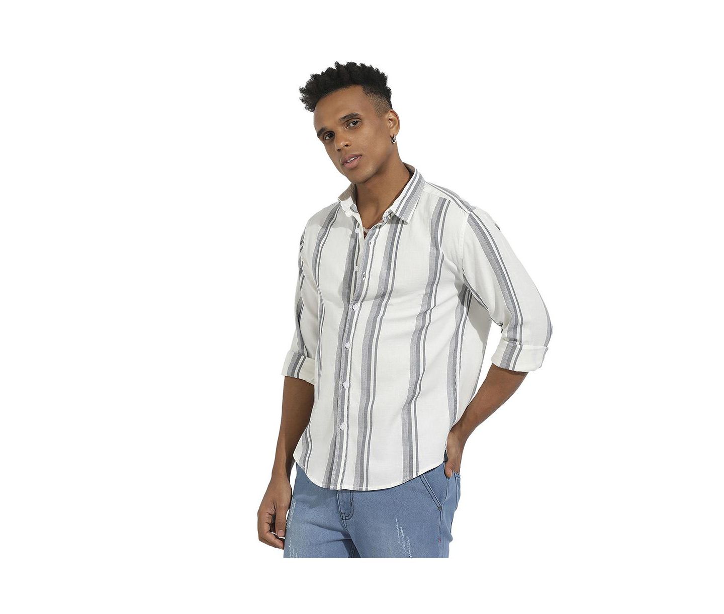 Мужская рубашка Cahoot Campus Sutra White & Dark Grey Barcode Striped, цвет: Белый — фото 4