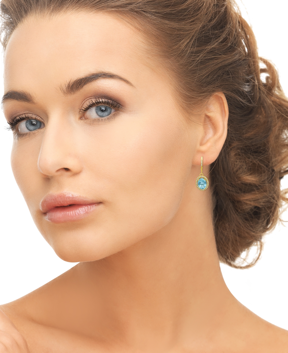 Macy's Genuine Blue Topaz & Lab Grown White Sapphire (7 ct. t.w.) Drop Earrings in 14k Gold Over Sterling Silver