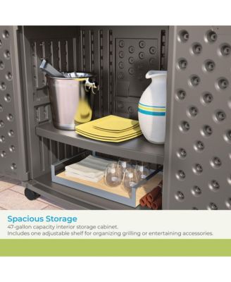 Patio Plastic Storage and Prep Station with Wicker Pattern, Stoney Gray
