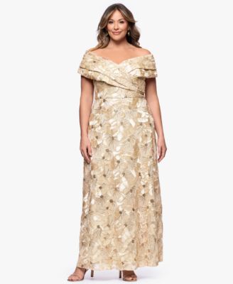 Betsy & Adam - Plus Size Off-The-Shoulder Long Gown