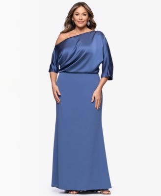Betsy & Adam - Plus Size Asymmetrical Neck Long Dress