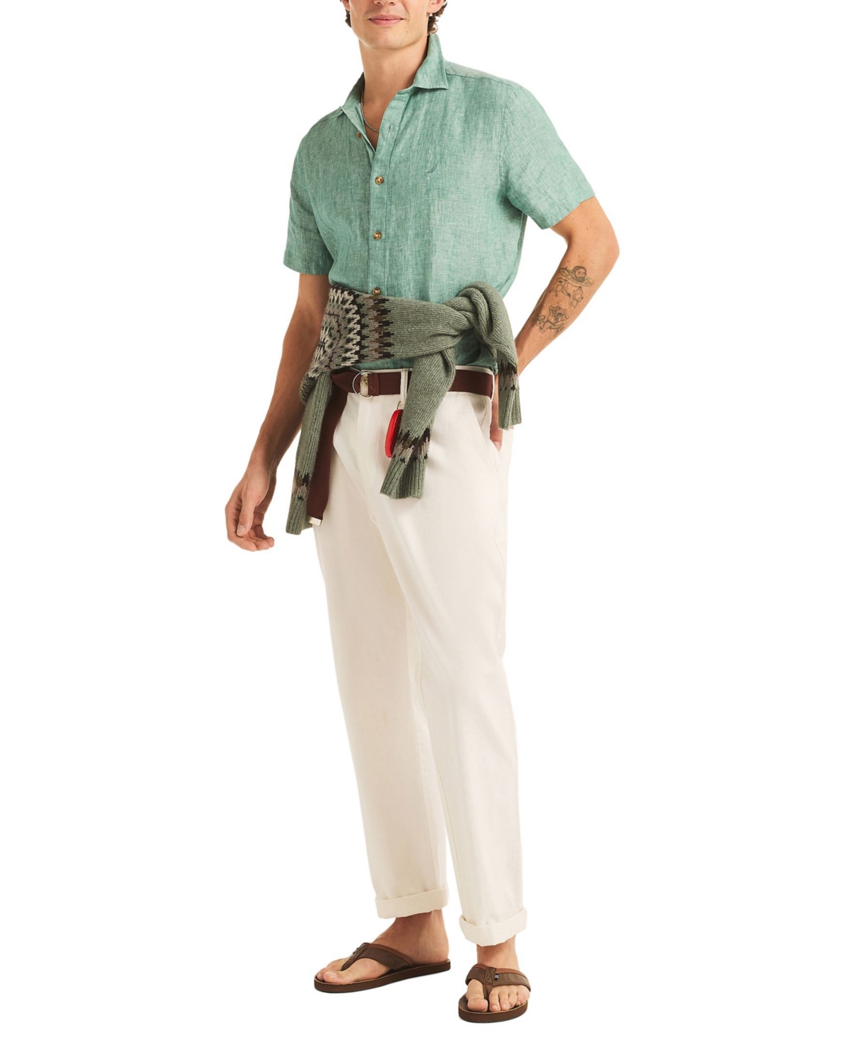 Nautica Men's Classic-Fit Solid Linen Short-Sleeve Shirt