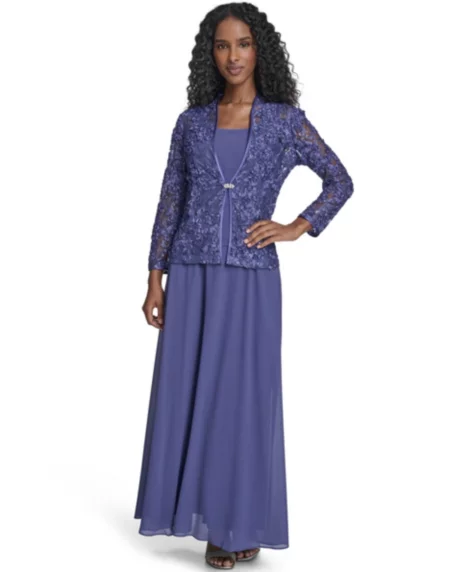 Petite Ball Gown with 3/4-Sleeve Jacket, 2-Piece Set - Lapis