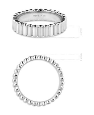 Ribbed Band Ring in Rhodium Plated Sterling Silver, Size