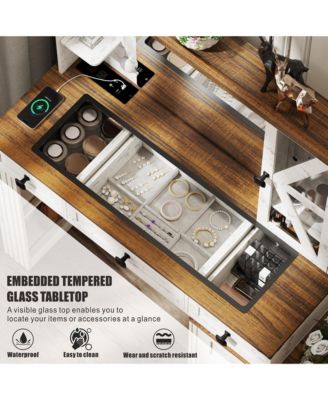 Vanity Desk with Storage Cabinet & Power Outlet