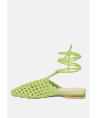 TUTSI Womens Handwoven Honeycomb Tie Up Flat Mules