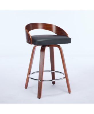 Set of 2 Swivel Wood Bar Stools with Low Back and Cushioned Seat