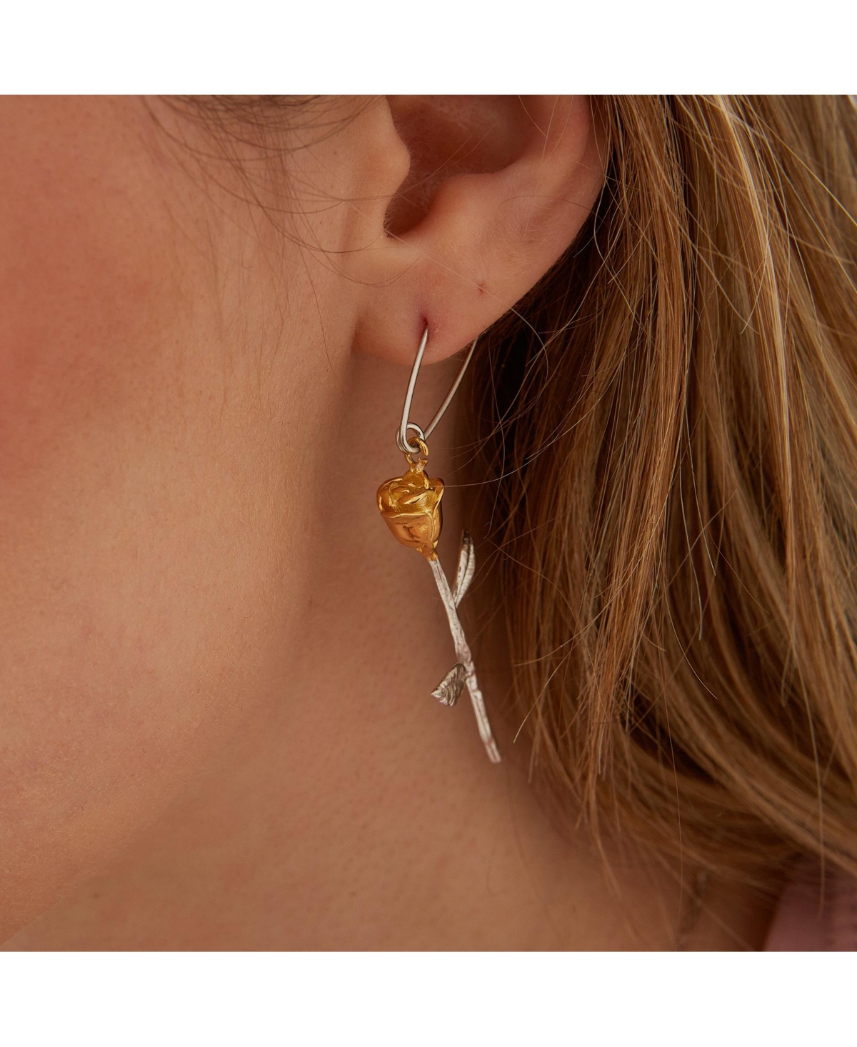 Spero London Safety Pin Gold Color Rose Sterling Silver Earring