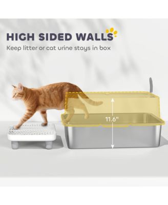 XL Stainless Steel Cat Litter Box High Sided Include Scoop & Pad