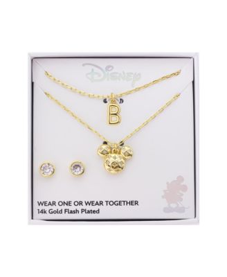 Mickey Mouse Cubic Zirconia Initial Pendant Necklace and Earring Set