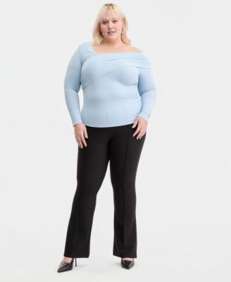 Trendy Plus Size Asymmetrical-Neck Long-Sleeve Top, Macy's Exclusive