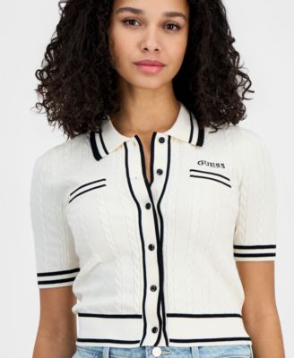 Women's Shari Polo Short-Sleeve Cable Knit Cardigan