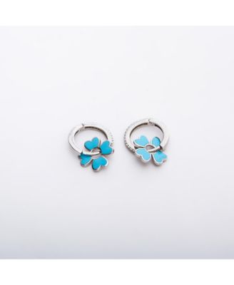 Sterling Silver Enamel Clover Earrings - Turquoise