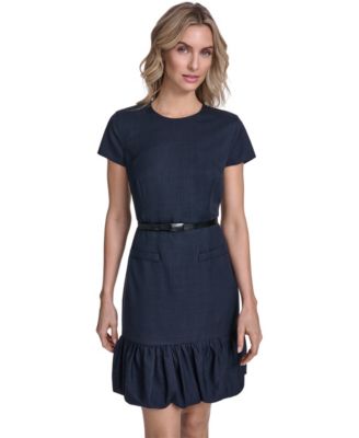 Women's Bubble Hem Belted Crewneck Dress
