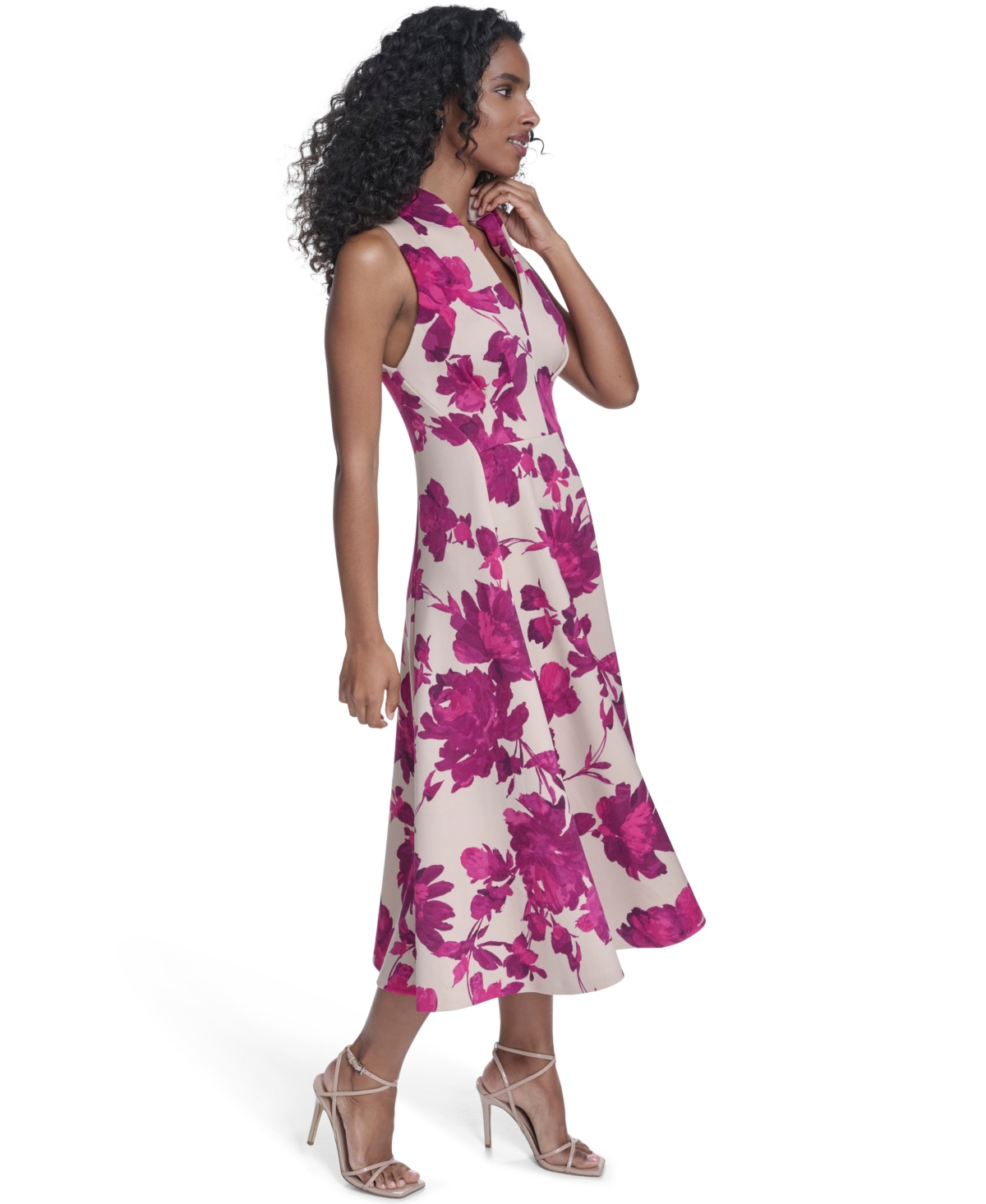 Calvin Klein Women's V-Neck Printed Midi Dress