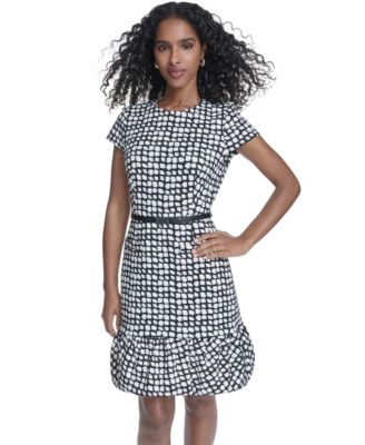 Women's Bubble Hem Belted Crewneck Dress