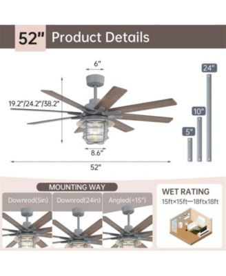 52-inch Grey Farmhouse 8-Blade Indoor Ceiling Fans with Light Kit and Remote Control Dc Motor Bubble Glass Lampshade