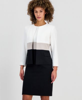 Women's Colorblock Open-Front Blazer & Colorblock Sleeveless Sheath Dress
