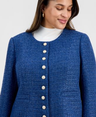 Plus Size Boucle-Knit Collarless Jacket 