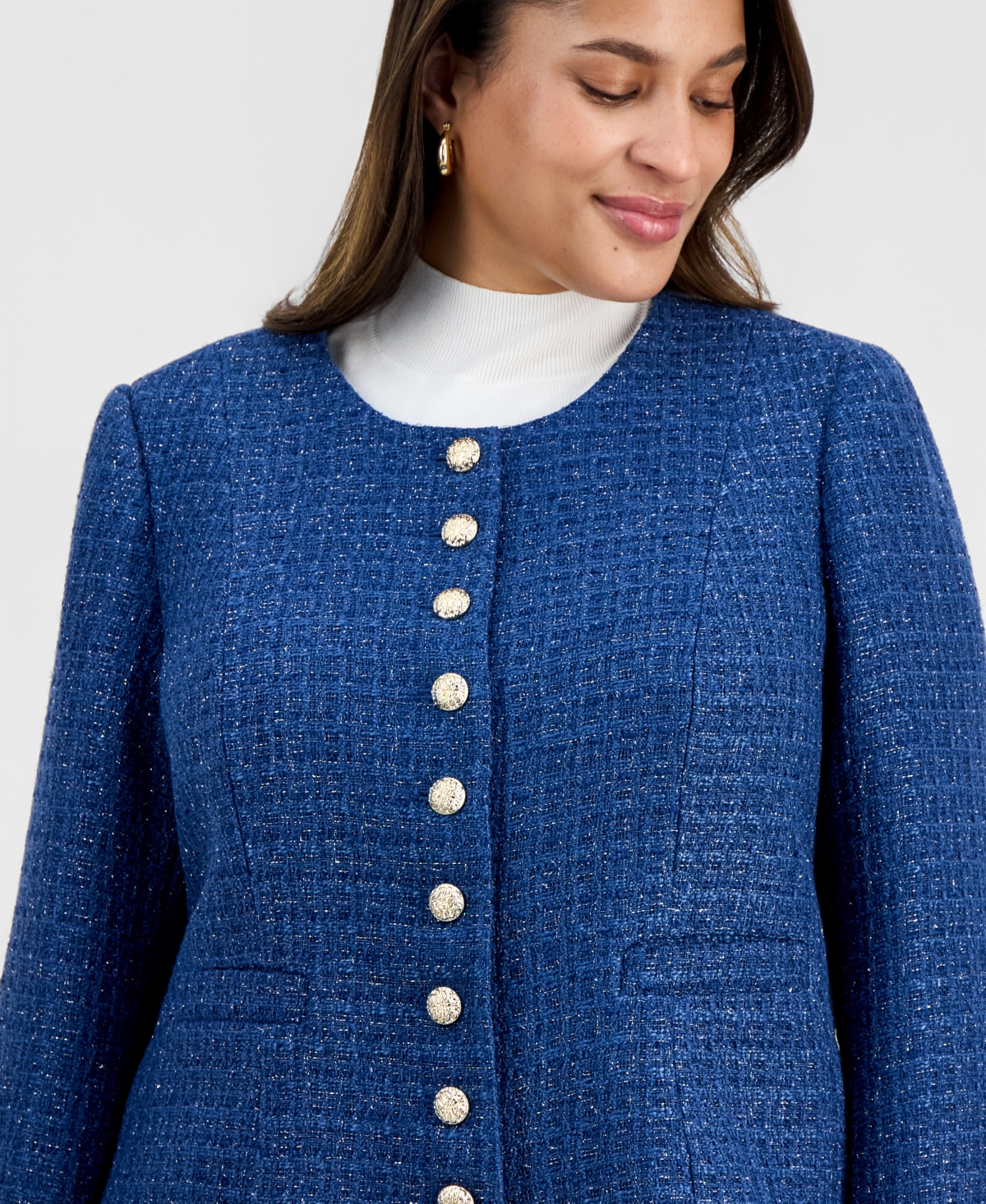 Tahari Asl Plus Boucle-Knit Collarless Jacket
