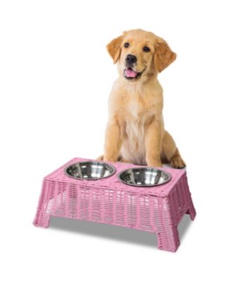 Serenity 6.9" Small/Medium Elevated Wicker Pet Feeder with 18oz (2.2 Cups) 2-Stainless Steel Bowls