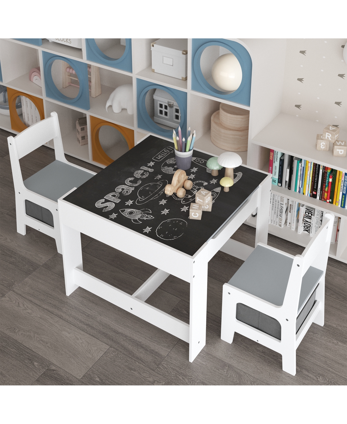 sumyeg 3-in-1 Kids Activity Table Set with Storage Drawer and Detachable Tabletop in White