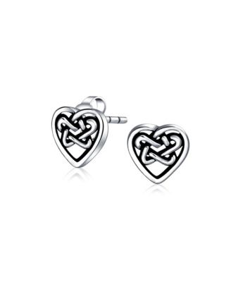 Celtic-Inspired Love Knot Necklace and Heart Stud Earrings Jewelry Set Oxidized Sterling Silver