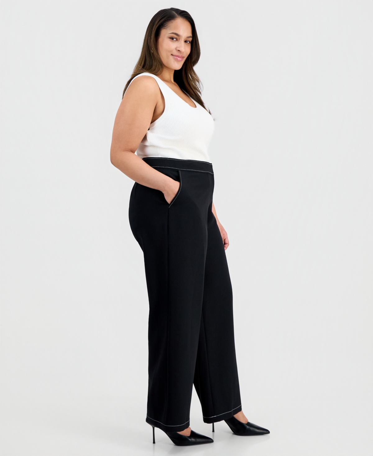 Tahari Asl Plus Mid-Rise Wide-Leg Pants