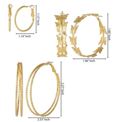 3-Piece Gold-Tone Hoop Earring Set with Butterfly Details