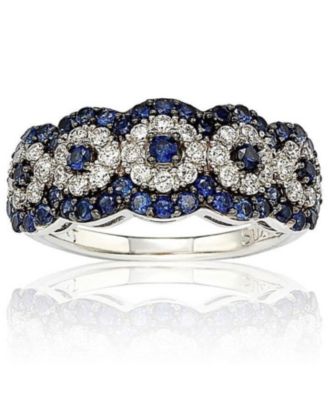 Suzy Levian Sterling Silver Sapphire & Created White Sapphire Floral Cluster Band Ring