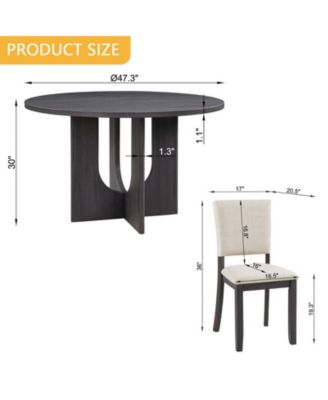 5-Piece Round Dining Set with 47.3 Inch Table and 4 Upholstered Chairs
