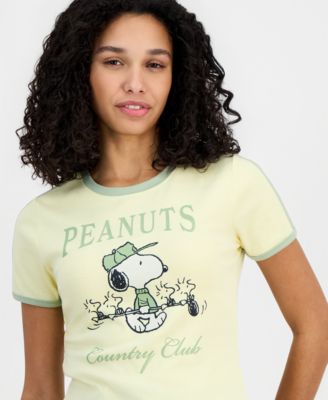 Juniors' Peanuts Country Club Crewneck Ringer T-Shirt