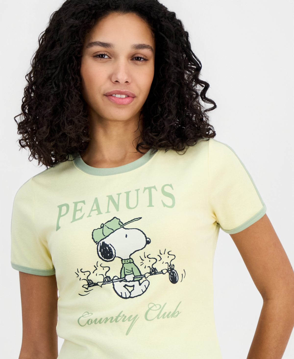 Love Tribe Juniors' Peanuts Country Club Crewneck Ringer T-Shirt