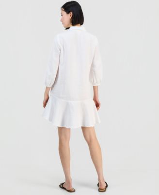Women's 100% Linen Flounce Shirtdress, Created for Macy's