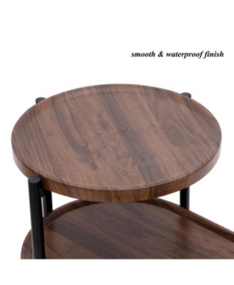 Modern 2-Tier Wood Side Table with Storage Shelf in Walnut Brown