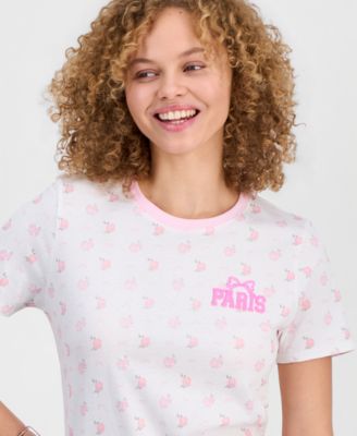 Juniors' Paris Ditsy Floral Graphic Cotton T-Shirt