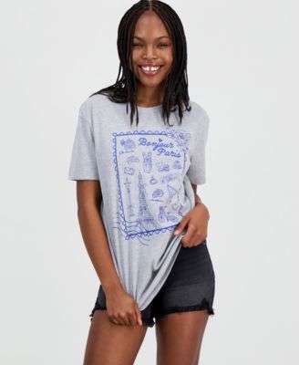 Juniors' Paris Stamp Graphic Print Crewneck T-Shirt
