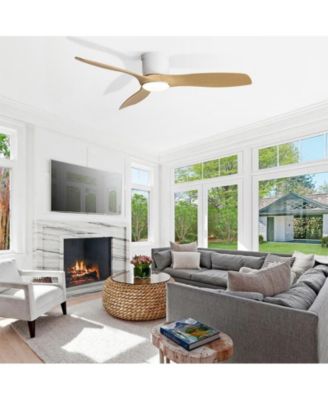 52-inch Modern Minimalist White 3-Blade Flush Mount with Remote Control,Supporting Mobile Device Connection and Voice Function