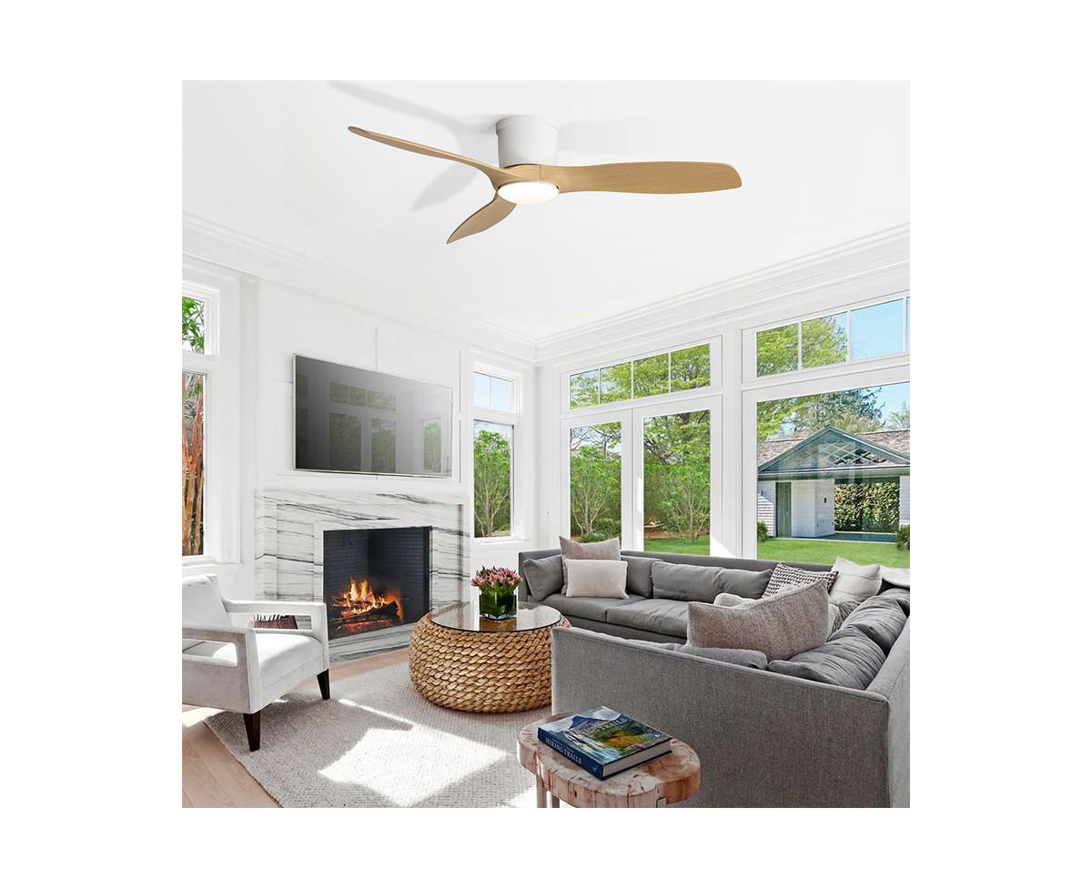 Sofucor 52-inch Modern Minimalist 3-Blade Flush Mount with Remote Control,Supporting Mobile Device Connection and Voice Function