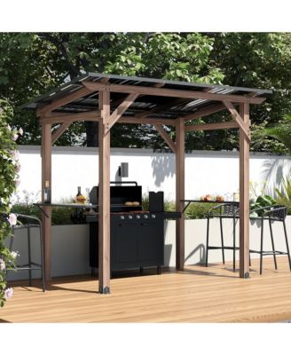 8.6x5 FT Cedar Wood & Galvanized Steel Roof Gazebo with Shelves Umbrellas Canopies & Awnings