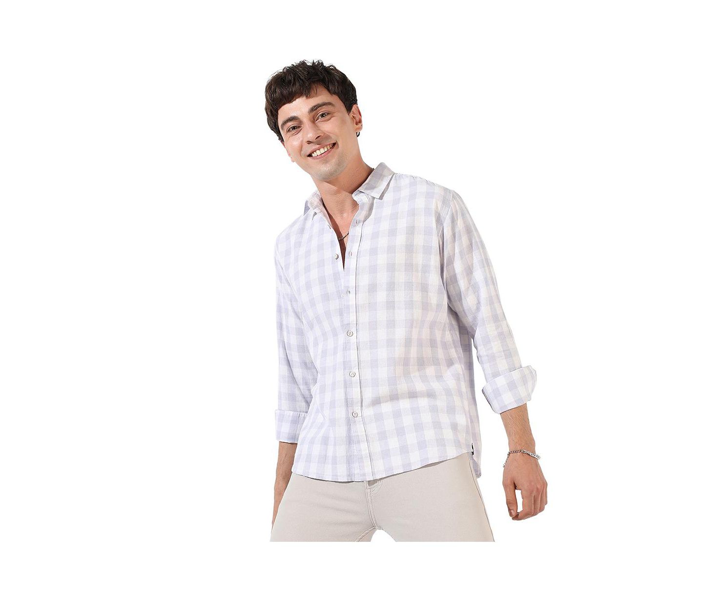 Мужская рубашка Cahoot Campus Sutra Checkered Regular Fit Casual, цвет: Синий — фото 5